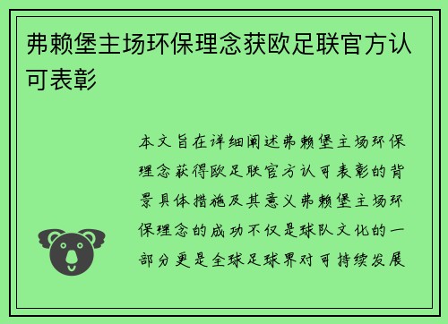 弗赖堡主场环保理念获欧足联官方认可表彰